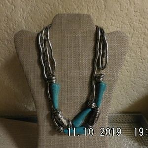 Necklace silver & turquoise double strand